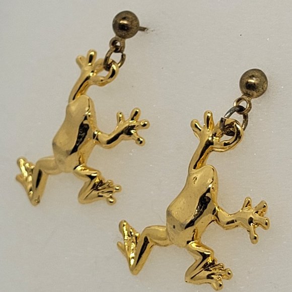 Earrings Gold Frog (post/stud) E_OT0005. - Picture 2 of 3